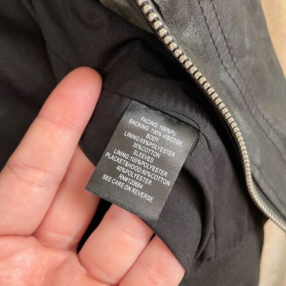 Torrid Black Gray Mixed Media Faux Leather Hooded Moto Jacket, 1X 14/16 - Picture 10 of 13